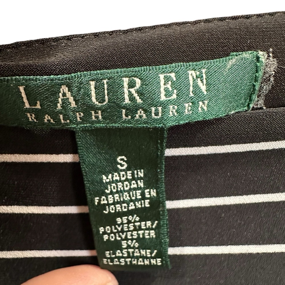 Ralph Lauren Women Stripes Black White Stretch 3/4 Sleeve Flowy Bottom Size S - Picture 4 of 6